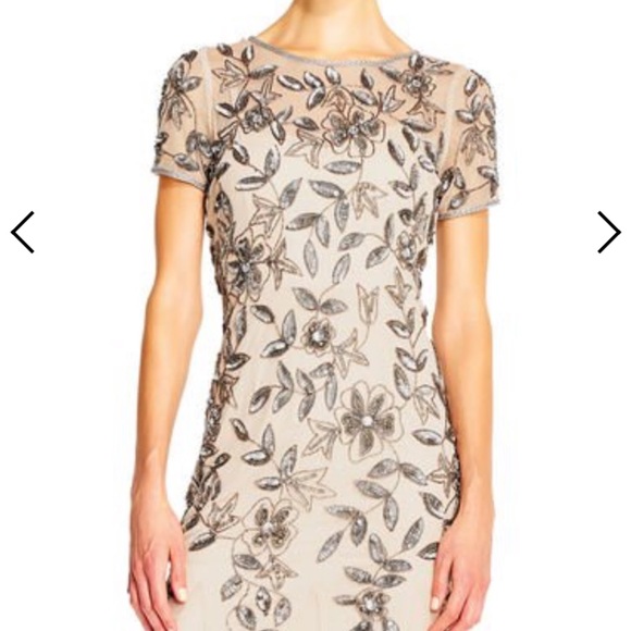 Adrianna papell Floral Beaded Godet Gown with Sheer Short Sleeves - Picture 5 of 16